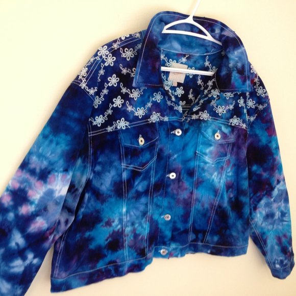 Tie Dye Jean Jacket ice dyed denim blues Handmade - Picture 10 of 16